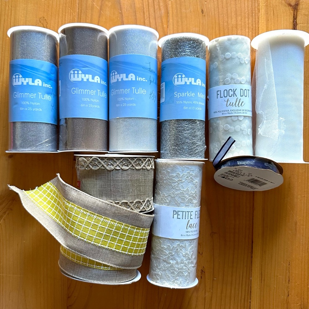 New NOS rolls of ribbon, tulle & lace lot of 10